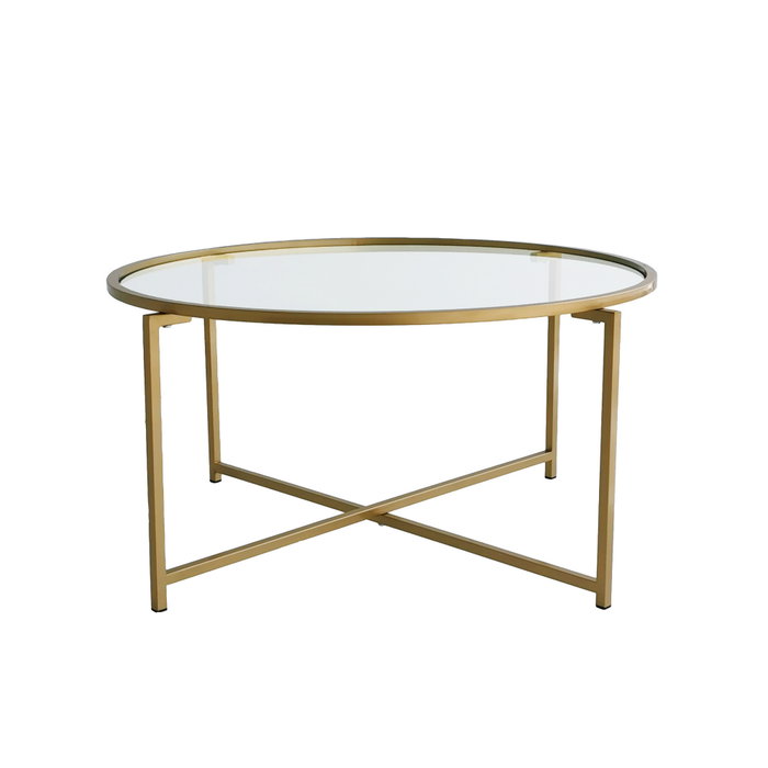 Hanah Home Gold Sun S404 Mesa de Centro con Cristal Templado Dorado